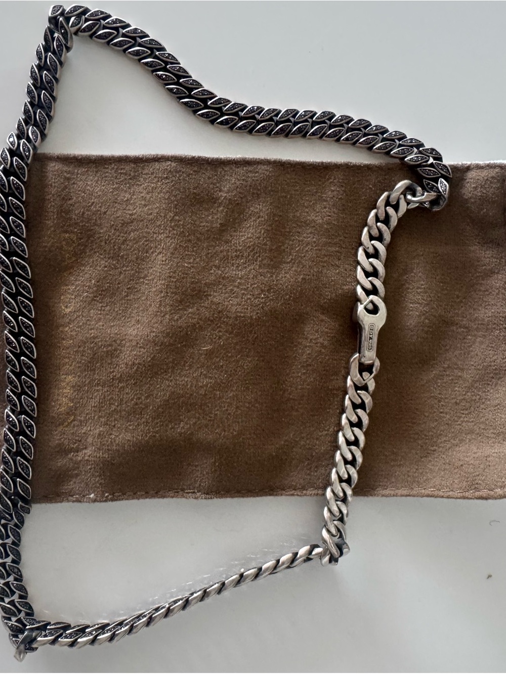 David Yurman Silver Chain Strap with Brown Suede Panel